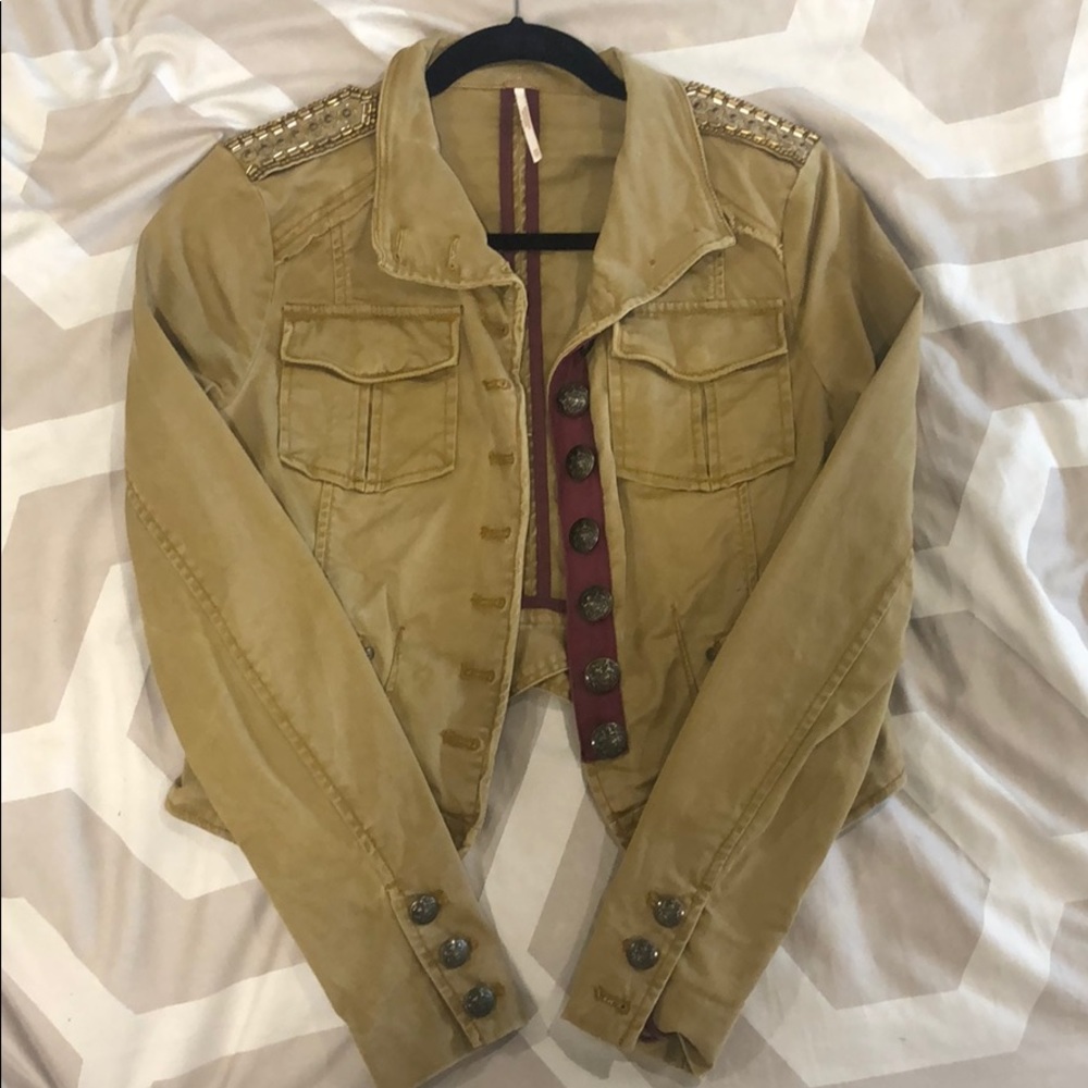 Army Green Studded Free People Jacket